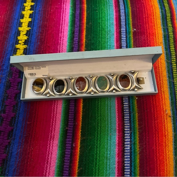 Vintage  Taxco Mexico 925 Sterling Silver &  Multi Gemstone Bracelet - Picture 2 of 4